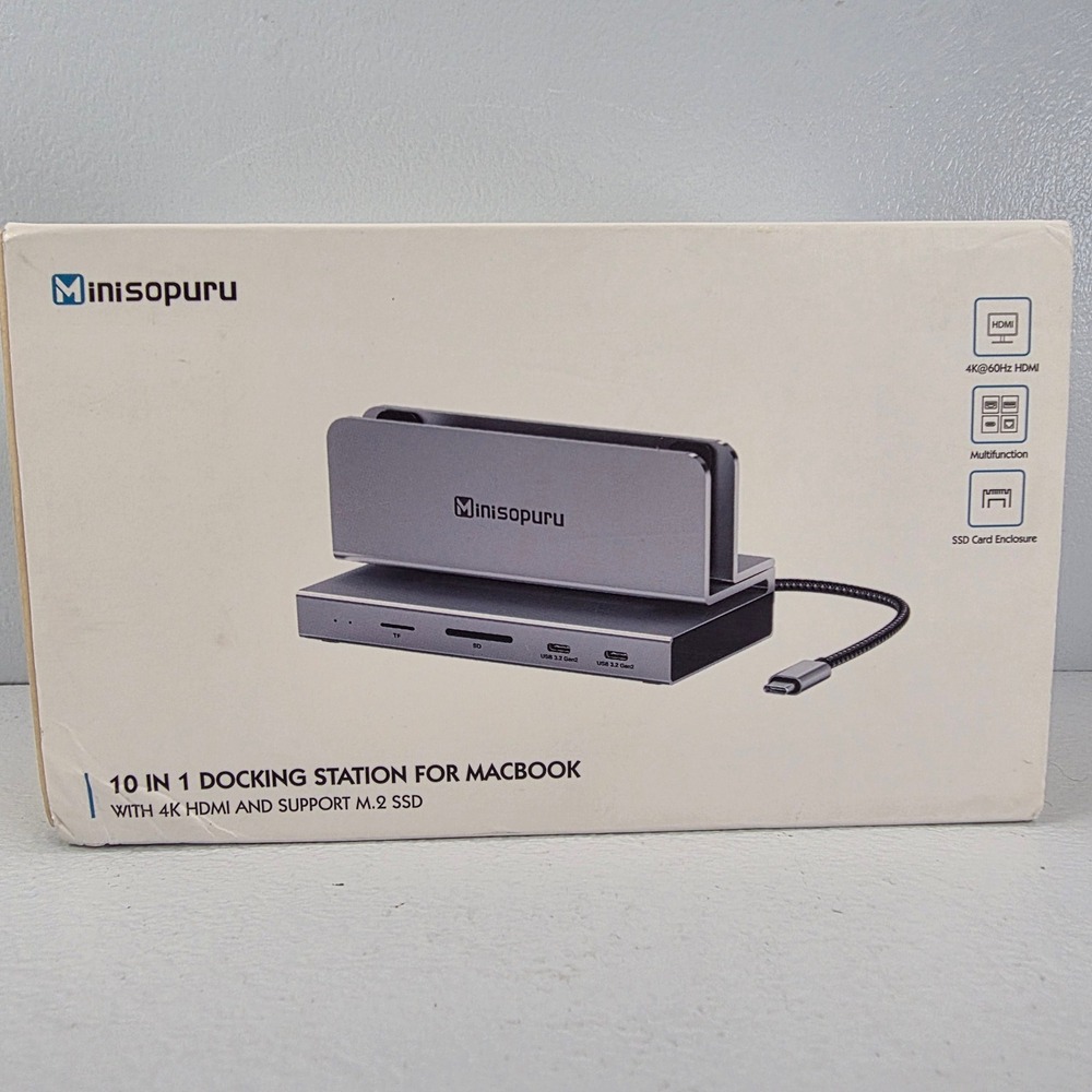 Minisopuru 10 in 1 Docking Station for MacBook M.2 SSD Enclosure 4K HDMI MD813A